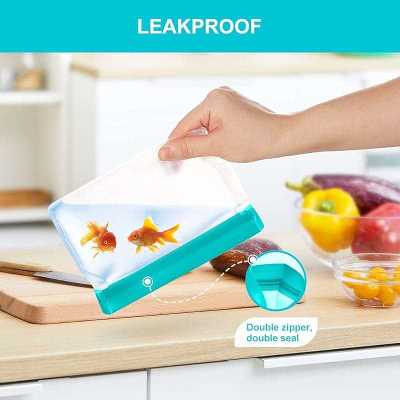 Reusable Food Storage Bags Stand Up, 9 Pack Leakproof Freezer Bags, BPA Free Gallon Bags, Reusable Plastic Snack Bags, Lunch Sandwich Bags for Home & Travel - Image 4