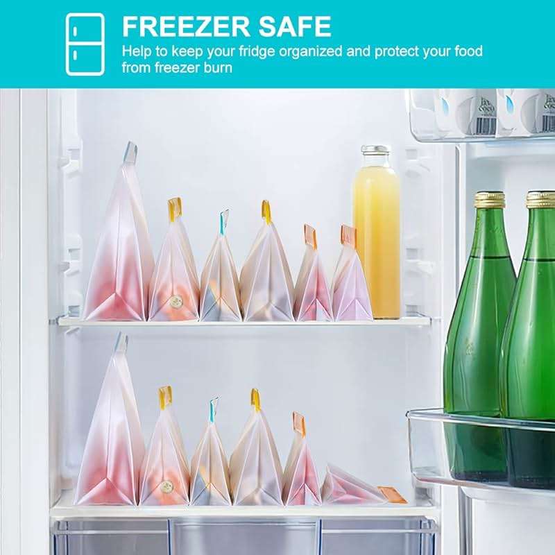 Reusable Food Storage Bags Stand Up, 9 Pack Leakproof Freezer Bags, BPA Free Gallon Bags, Reusable Plastic Snack Bags, Lunch Sandwich Bags for Home & Travel - Image 5