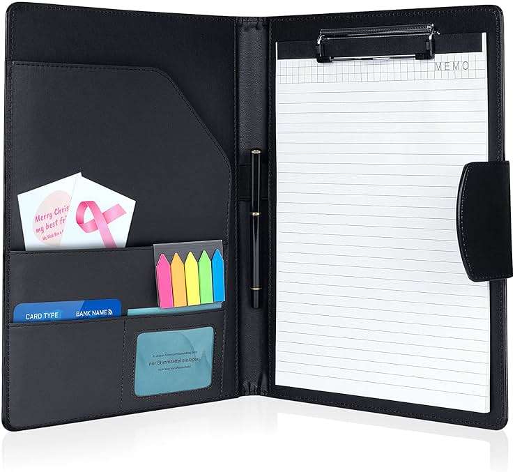 Agoer Padfolio Clipboard Folder, Leather Portfolio Organizer Binder with Magnetic Closure Cover for Interview Resume Office Conference,Business Portfolio Included Letter Sized Paper & Pen & Sticky Tab - Image 1