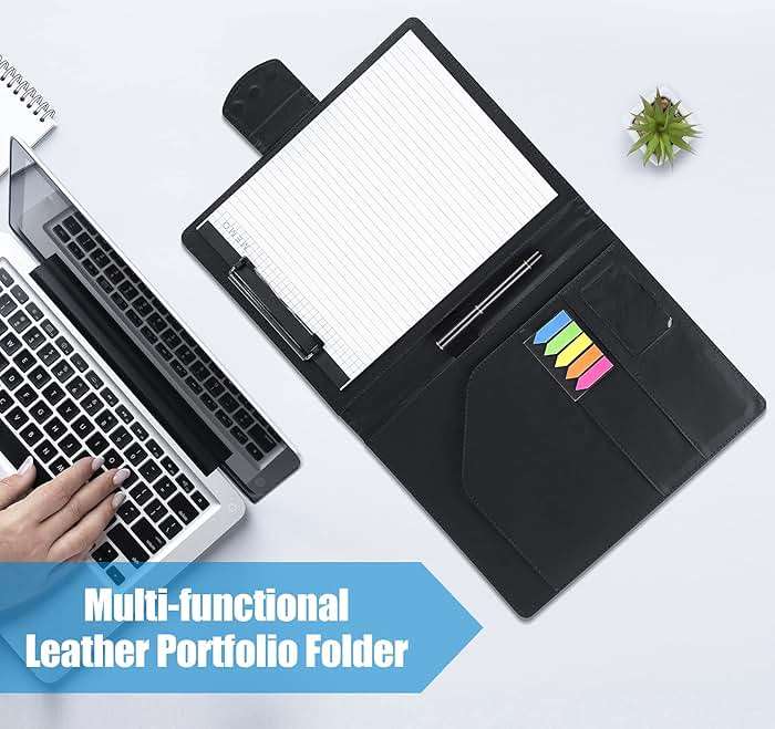 Agoer Padfolio Clipboard Folder, Leather Portfolio Organizer Binder with Magnetic Closure Cover for Interview Resume Office Conference,Business Portfolio Included Letter Sized Paper & Pen & Sticky Tab - Image 5