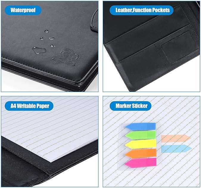 Agoer Padfolio Clipboard Folder, Leather Portfolio Organizer Binder with Magnetic Closure Cover for Interview Resume Office Conference,Business Portfolio Included Letter Sized Paper & Pen & Sticky Tab - Image 6
