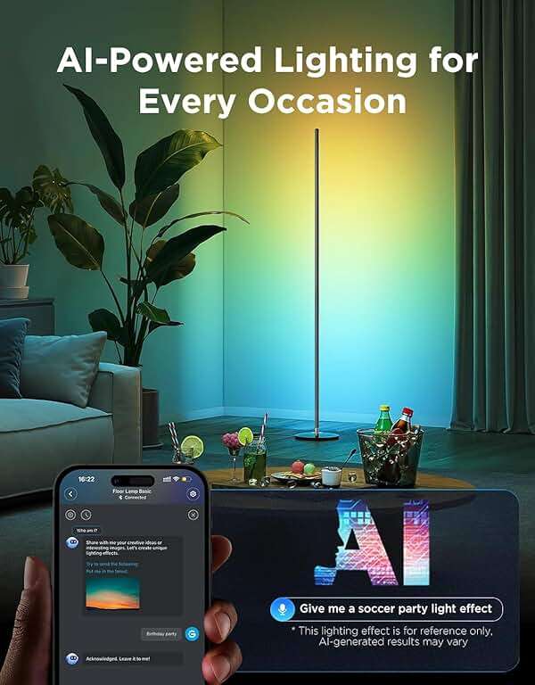 Govee RGBIC Floor Lamp Basic, 1000lm LED Corner Lamp Compatible with SmartThings, Alexa, and Matter, Modern Floor Lamp with Music Sync and 16 Million DIY Colors, Standing Lamp for Bedroom Living Room - Image 5