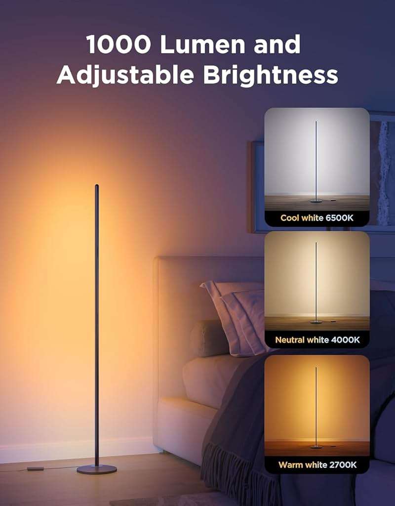 Govee RGBIC Floor Lamp Basic, 1000lm LED Corner Lamp Compatible with SmartThings, Alexa, and Matter, Modern Floor Lamp with Music Sync and 16 Million DIY Colors, Standing Lamp for Bedroom Living Room - Image 6