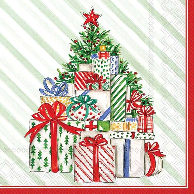 IHR Ideal Home Range Rosanne Beck 3-Ply Paper Napkins, 20-Count, 5" x 5", Christmas Presents Tree - Image 1