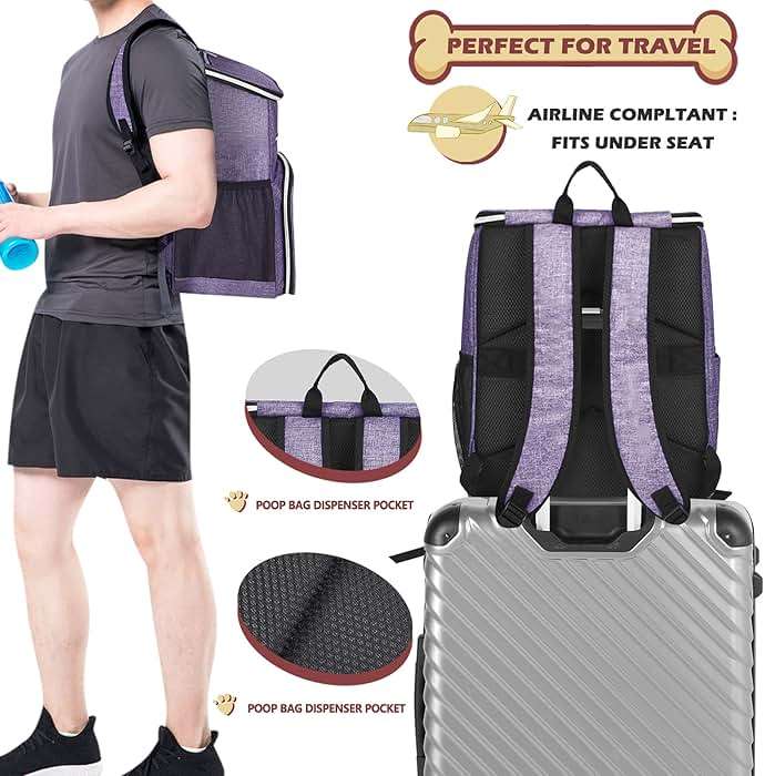 BAGLHER丨Dog Travel Bag Backpack, Airline Approved Pet Supplies Backpack, Dog Travel Bag with 2 Silicone Collapsible Bowls and 2 Food Baskets Purple - Image 5