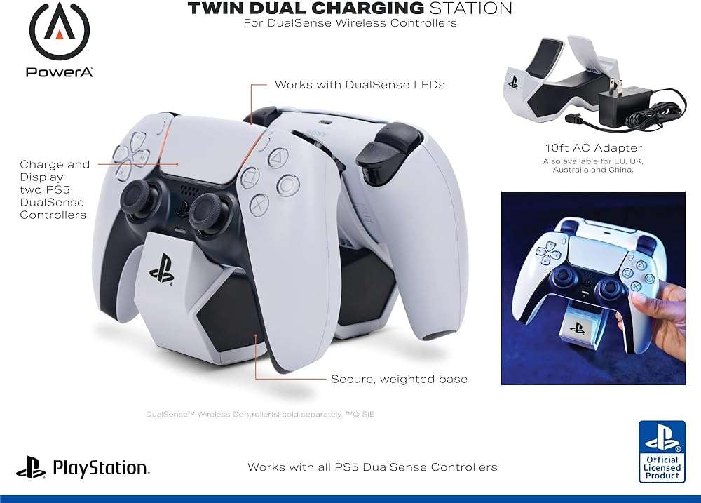 PowerA Twin Charging Station for Dualsense Wireless Controllers, Dualsense Controller Charging, Charge, Sony PlayStation, PS5, Officially Licensed - PlayStation 5 - Image 2