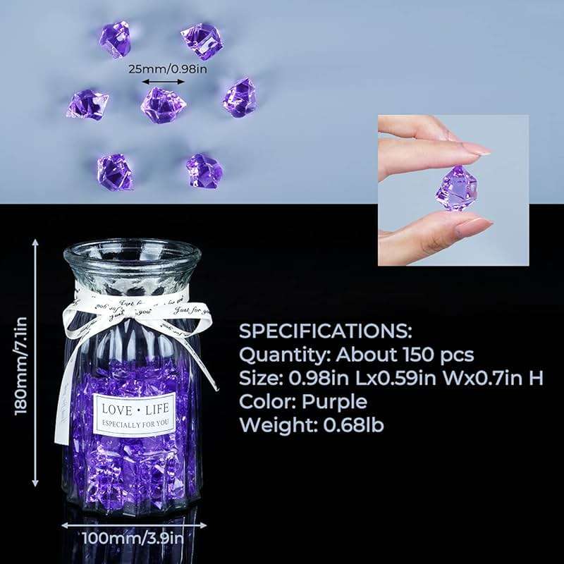 Acrylic Crushed Ice Rocks, Babenest 150 PCS Fake Crystals Plastic Ice Cubes Diamonds Gems for Vase Fillers, Home Decoration, Table Scatter, Event, Wedding, Arts & Crafts (Purple) - Image 3