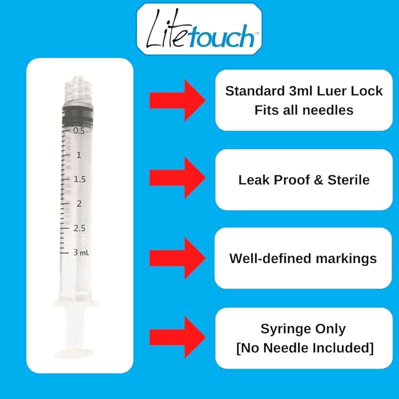 LiteTouch 3mL Luer Lock Syringe, Sterile, Individually Sealed - 100 Syringes per Box (no needle) - Image 2