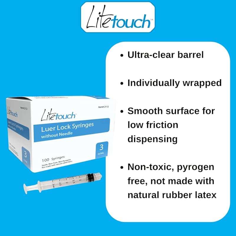 LiteTouch 3mL Luer Lock Syringe, Sterile, Individually Sealed - 100 Syringes per Box (no needle) - Image 3