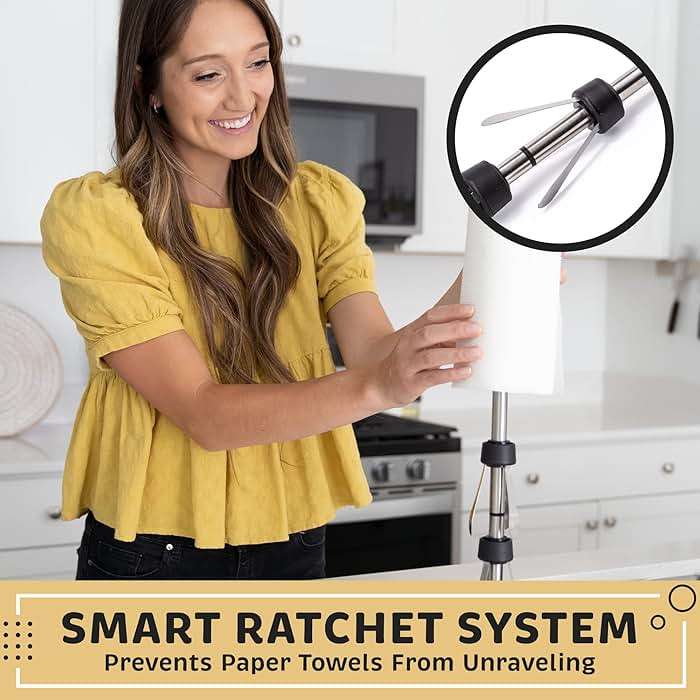 Heavy-Duty Stainless Steel Paper Towel Holder - Easy One-Handed Tear with Suction Cups - Modern Weighted Standing Countertop Dispenser for Kitchen - Holds All Paper Towel Rolls, Silver - Image 4