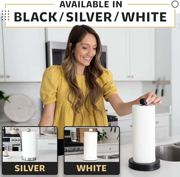 Heavy-Duty Stainless Steel Paper Towel Holder - Easy One-Handed Tear with Suction Cups - Modern Weighted Standing Countertop Dispenser for Kitchen - Holds All Paper Towel Rolls, Silver - Image 7