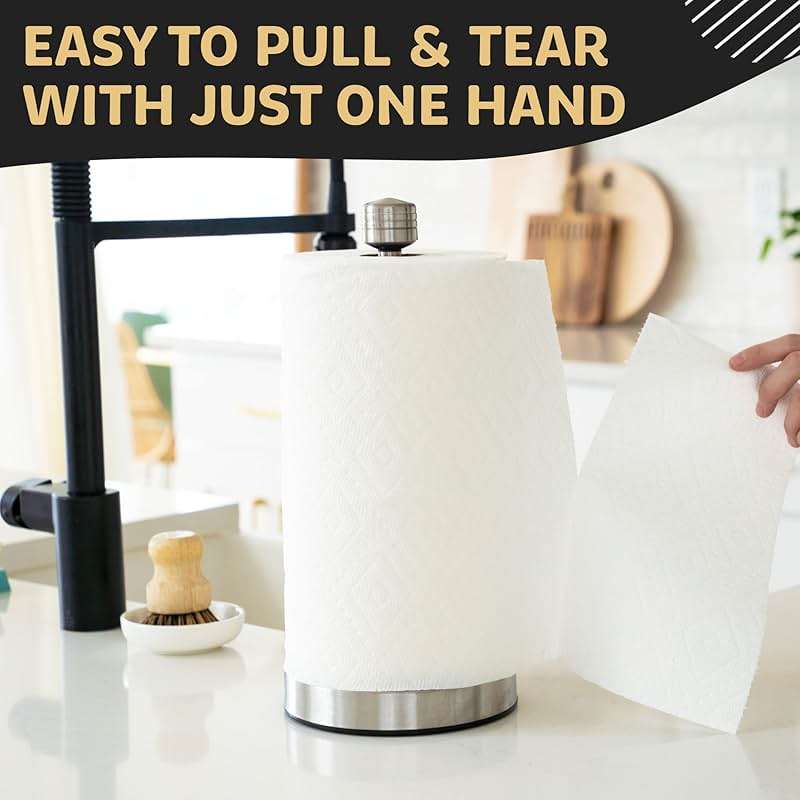 Heavy-Duty Stainless Steel Paper Towel Holder - Easy One-Handed Tear with Suction Cups - Modern Weighted Standing Countertop Dispenser for Kitchen - Holds All Paper Towel Rolls, Silver - Image 8