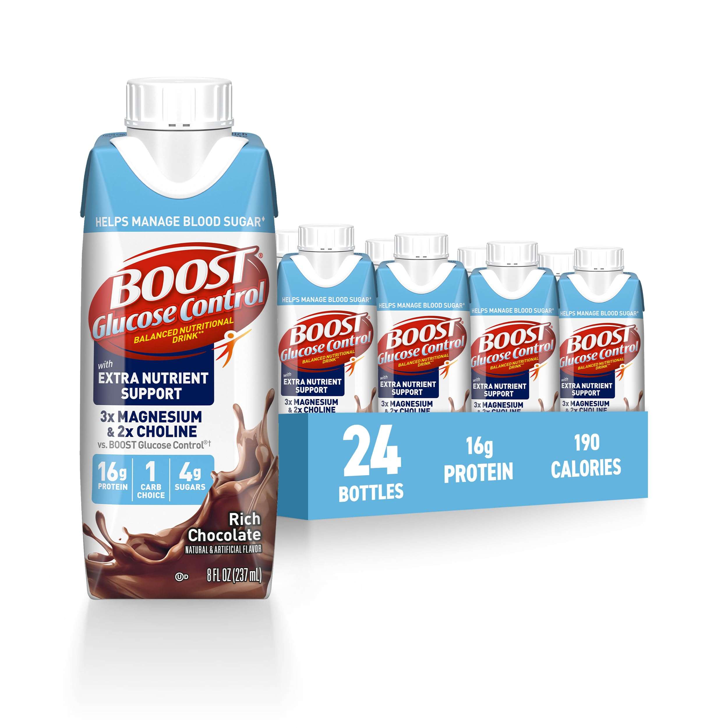 BOOST Glucose Control Ready to Drink Nutritional Drinks with Extra Nutrient Support Drink, Rich Chocolate, 8 Fl Oz, Pack of 24 - Image 1