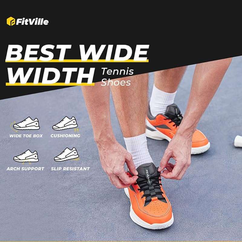 FitVille Men‘s Wide Pickleball Shoes All Court Tennis Shoes with Arch Support for Plantar Fasciitis - Image 6