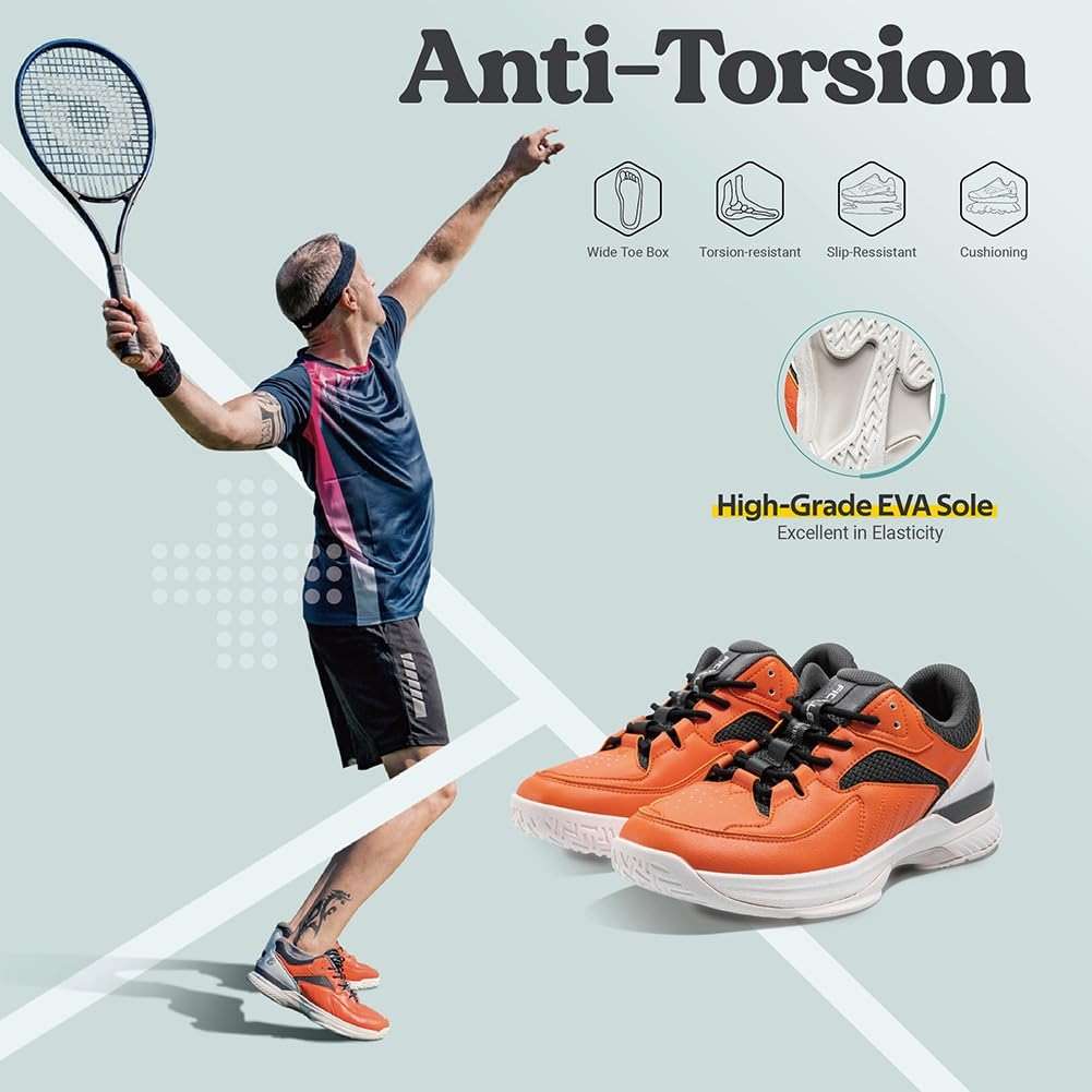FitVille Men‘s Wide Pickleball Shoes All Court Tennis Shoes with Arch Support for Plantar Fasciitis - Image 8