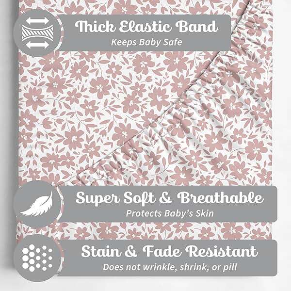 Crib Sheets Neutral - Fitted Baby Crib Sheets Bed for Girl Boy - 2 Pack Standard & Toddler Mattress (Antique Rose) - Buttery Soft Organic Cotton Blend - Image 3