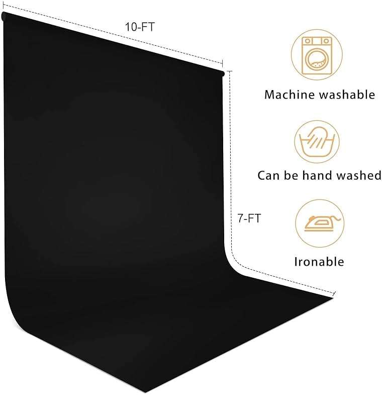 Aimosen 10 x 7 FT Black Backdrop Background for Photography, High Density Polyester Fabric Pure Black Photo Backdrop Curtain Screen Collapsible Seamless for Photoshoot Portraits Party Video Studio - Image 6