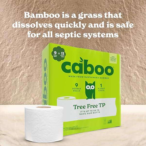 Caboo Tree Free Toilet Paper, Septic Safe Bath Tissue, Quick Dissolving 2 Ply Sheets - 300 Sheets Per Roll, 9 Double Rolls - Image 6