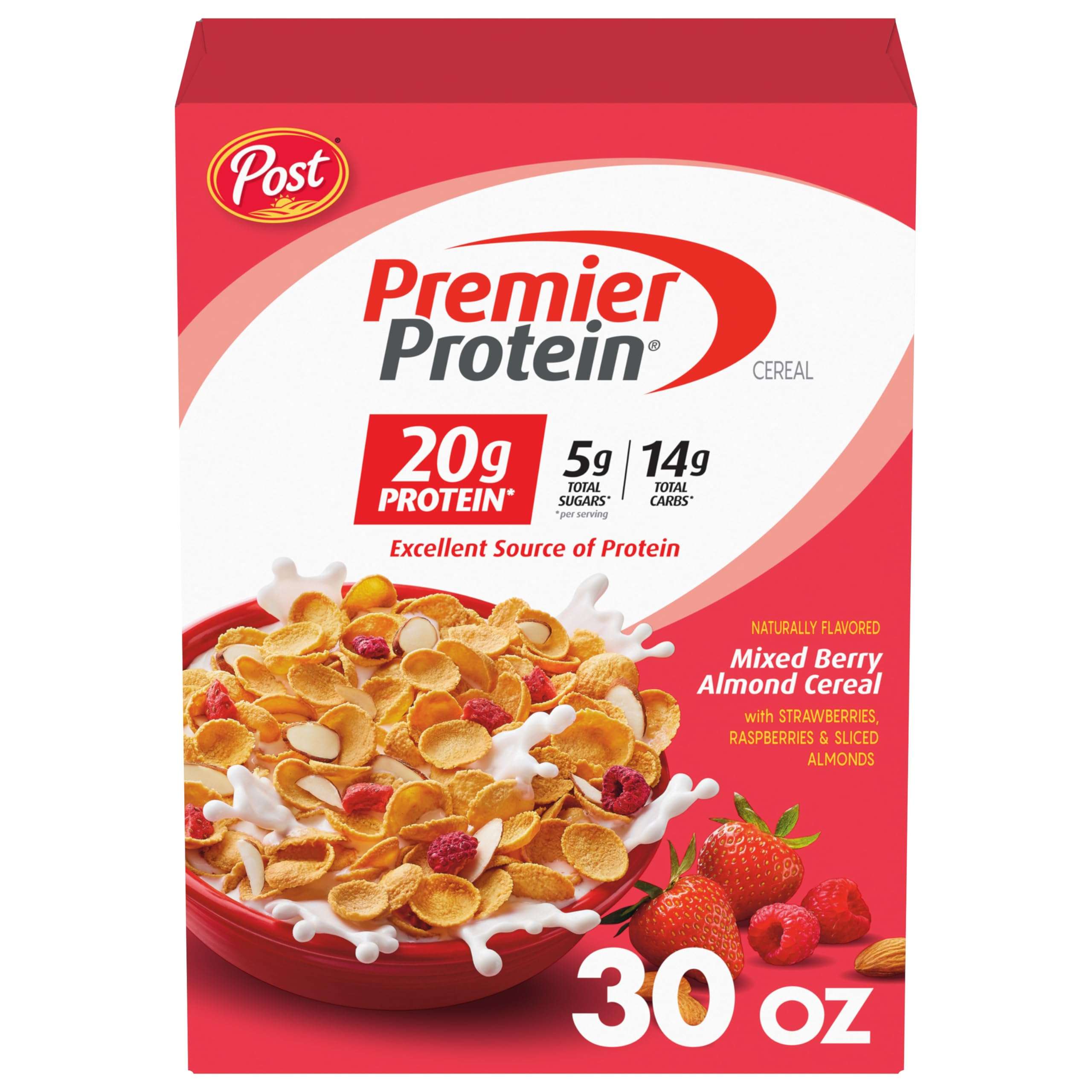Premier Protein Mixed Berry Almond Breakfast Cereal, High-Protein Crunch with Real Fruit and Nuts, 30 oz Bag (1 Count) - Image 1