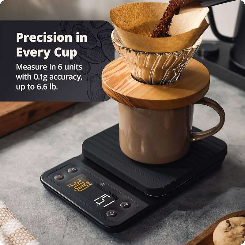 Greater Goods Coffee Scale with Timer, 0.1g Precision Digital Espresso & Pour Over Scale for Chemex, V60, Drip & Matcha Weighing, Waterproof Silicone Cover, 6.6lb Barista Brew Capacity (Onyx Black) - Image 3