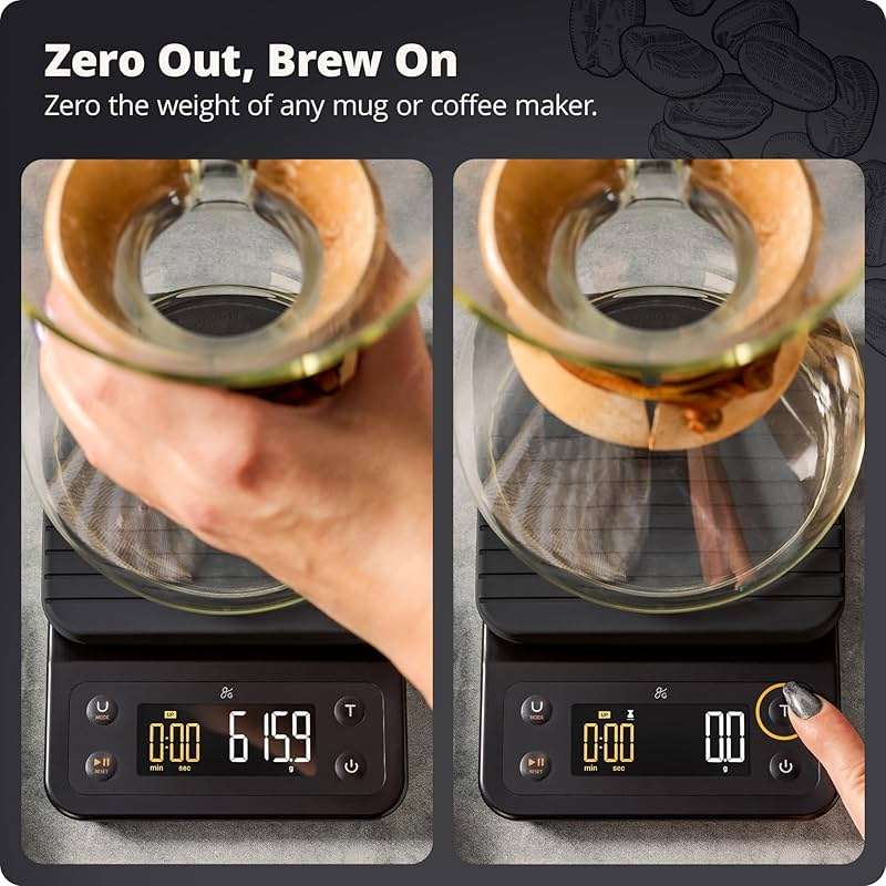 Greater Goods Coffee Scale with Timer, 0.1g Precision Digital Espresso & Pour Over Scale for Chemex, V60, Drip & Matcha Weighing, Waterproof Silicone Cover, 6.6lb Barista Brew Capacity (Onyx Black) - Image 6