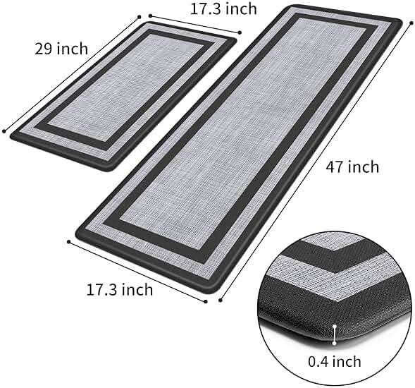 Mattitude Kitchen Mats Set of 2,Cushioned Anti-Fatigue Non-Skid Rug Sets Ergonomic Comfort Standing Mat for Kitchen, Floor, Office, Sink, Laundry, Black and Gray - Image 2