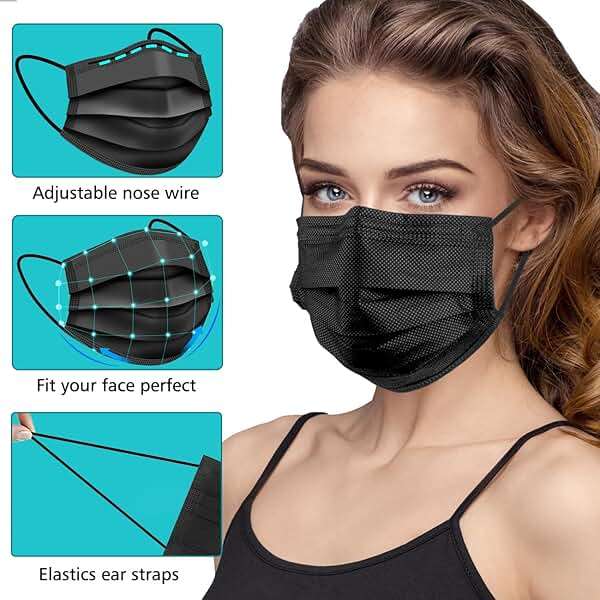 ZTANPS 100 PCS Disposable Face Masks, Black Disposable Masks, 3 Ply Protection Face Masks - Image 4