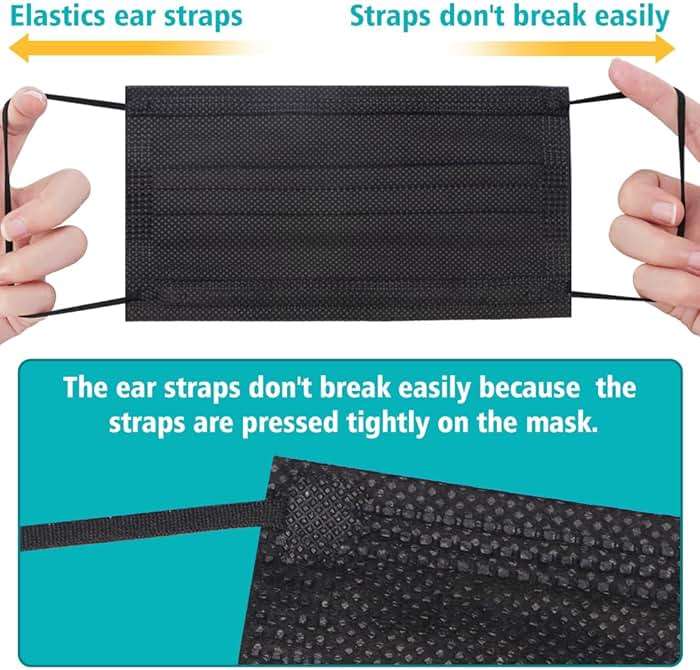 ZTANPS 100 PCS Disposable Face Masks, Black Disposable Masks, 3 Ply Protection Face Masks - Image 5