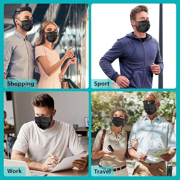 ZTANPS 100 PCS Disposable Face Masks, Black Disposable Masks, 3 Ply Protection Face Masks - Image 6