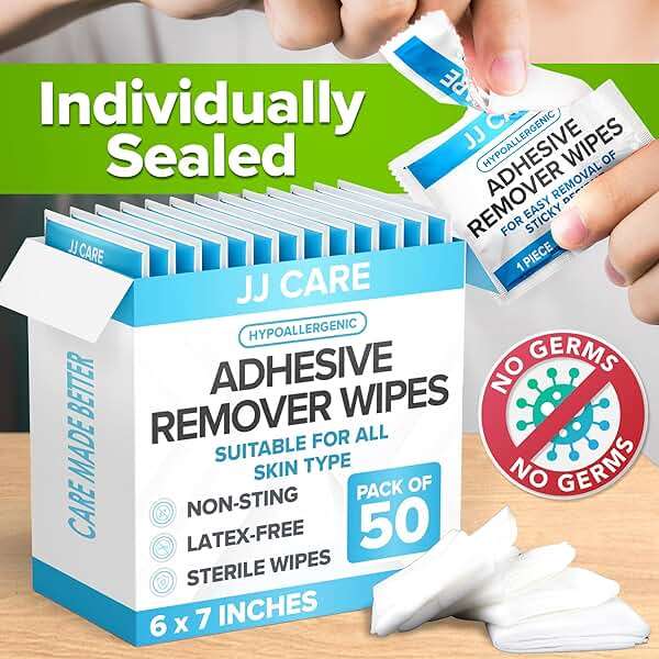 JJ CARE Adhesive Remover Wipes [Pack of 50] - Large Stoma Wipes - Sting Free Adhesive Remover for Skin Ostomy, Stoma, Colostomy Devices and Dressings - Image 6