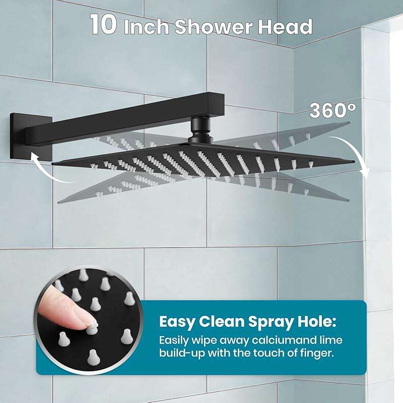 gotonovo Shower System with Tub Spout Wall Mounted Rain Shower Head and Handle Combo Shower Faucet Set with Valve, 10 Inch, Matte Black - Image 5