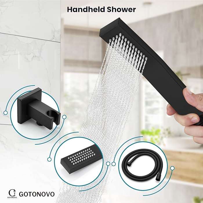 gotonovo Shower System with Tub Spout Wall Mounted Rain Shower Head and Handle Combo Shower Faucet Set with Valve, 10 Inch, Matte Black - Image 6