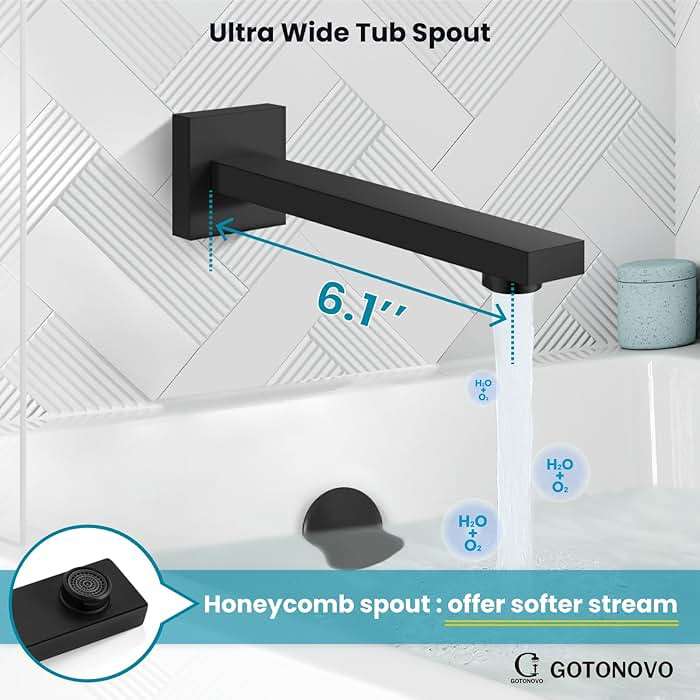 gotonovo Shower System with Tub Spout Wall Mounted Rain Shower Head and Handle Combo Shower Faucet Set with Valve, 10 Inch, Matte Black - Image 7