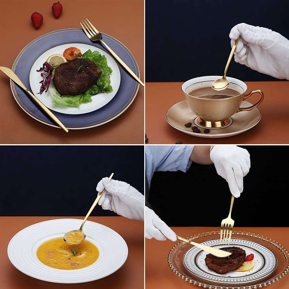 Matte Gold Silverware Set 40 Pieces, Stainless Steel Golden Flatware Set, Titanium Plating Cutlery Set, Matte Gold Utensil Sets, Service Set for 8 (Matte Golden) - Image 6