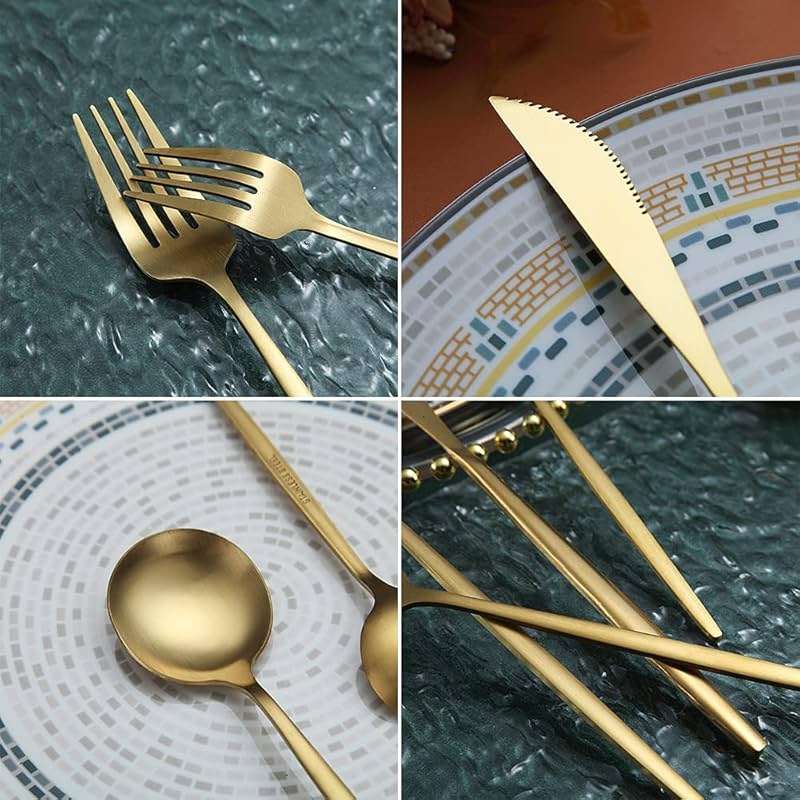 Matte Gold Silverware Set 40 Pieces, Stainless Steel Golden Flatware Set, Titanium Plating Cutlery Set, Matte Gold Utensil Sets, Service Set for 8 (Matte Golden) - Image 7