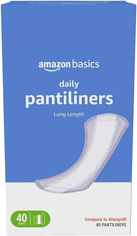 Amazon Basics Daily Pantiliner, Long Length, Feminine Pads for Women, Unscented, Leakage Protection, 40 Count (Previously Solimo) - Image 1