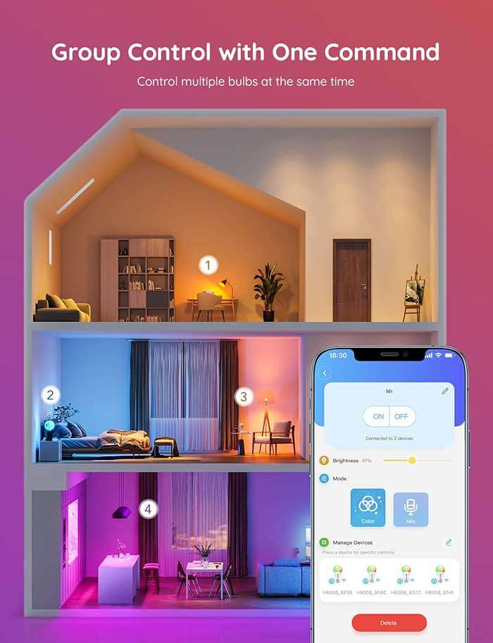 Govee Smart Light Bulbs, Color Changing Light Bulb, Work with Alexa and Google Assistant, 16 Million Colors RGBWW, WiFi & Bluetooth LED Light Bulbs, Music Sync, A19, 800 Lumens, 4 Pack - Image 6