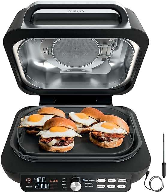 Ninja IG651 Foodi Smart XL Pro 7-in-1 Indoor Grill/Griddle Combo, use Opened or Closed, Air Fry, Dehydrate & More, Pro Power Grate, Flat Top, Crisper, Smart Thermometer, Black - Image 1