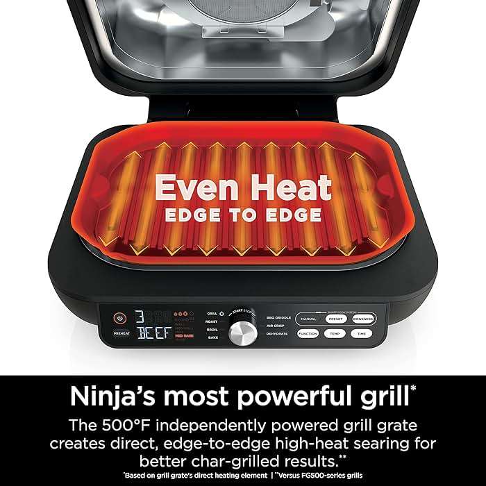 Ninja IG651 Foodi Smart XL Pro 7-in-1 Indoor Grill/Griddle Combo, use Opened or Closed, Air Fry, Dehydrate & More, Pro Power Grate, Flat Top, Crisper, Smart Thermometer, Black - Image 3