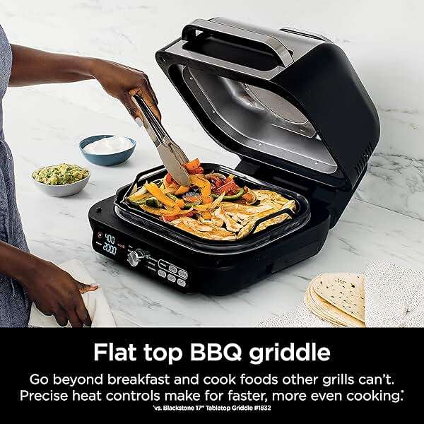 Ninja IG651 Foodi Smart XL Pro 7-in-1 Indoor Grill/Griddle Combo, use Opened or Closed, Air Fry, Dehydrate & More, Pro Power Grate, Flat Top, Crisper, Smart Thermometer, Black - Image 4