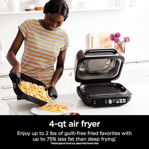 Ninja IG651 Foodi Smart XL Pro 7-in-1 Indoor Grill/Griddle Combo, use Opened or Closed, Air Fry, Dehydrate & More, Pro Power Grate, Flat Top, Crisper, Smart Thermometer, Black - Image 5