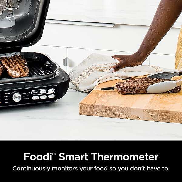 Ninja IG651 Foodi Smart XL Pro 7-in-1 Indoor Grill/Griddle Combo, use Opened or Closed, Air Fry, Dehydrate & More, Pro Power Grate, Flat Top, Crisper, Smart Thermometer, Black - Image 6