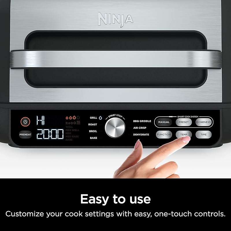 Ninja IG651 Foodi Smart XL Pro 7-in-1 Indoor Grill/Griddle Combo, use Opened or Closed, Air Fry, Dehydrate & More, Pro Power Grate, Flat Top, Crisper, Smart Thermometer, Black - Image 8