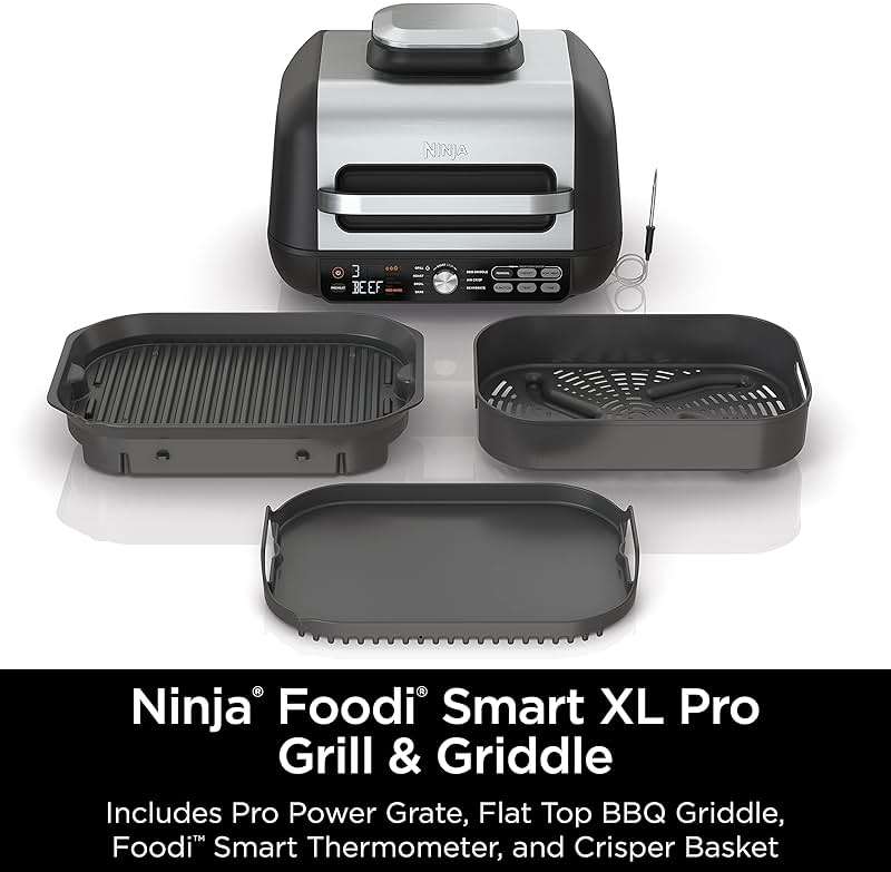 Ninja IG651 Foodi Smart XL Pro 7-in-1 Indoor Grill/Griddle Combo, use Opened or Closed, Air Fry, Dehydrate & More, Pro Power Grate, Flat Top, Crisper, Smart Thermometer, Black - Image 9