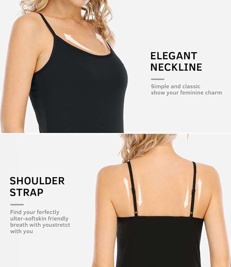 Air Curvey 4 Pack Camisole Tops for Women Basic Undershirt Tanks Adjustable Spaghetti Straps Camis Seamless Soft Layering Top - Image 3