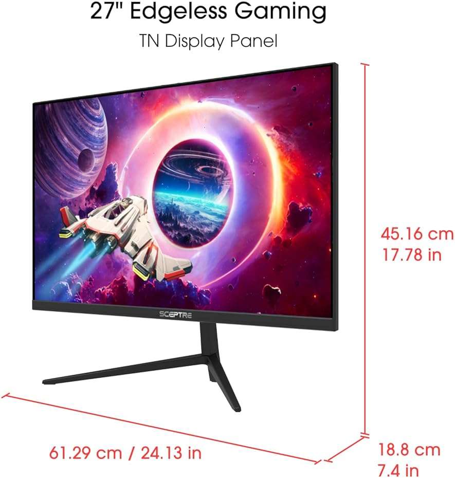 Sceptre 27-inch Gaming Monitor 165Hz 144Hz 1ms AMD FreeSync Premium HDMI DisplayPort Build-in Speakers, 99% sRGB Machine Black 2025 (E275B-FWD168 Series) - Image 2