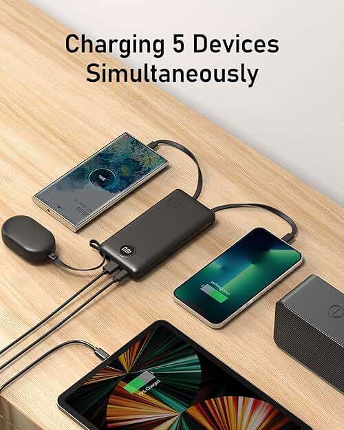 VEEKTOMX 10000mAh Portable Charger with 4 Built-in Cables | Slim Power Bank, USB-C Battery Pack with iPhone & Micro USB, TSA Approved Travel Charger for iPhone, Samsung, Android, Black - Image 5