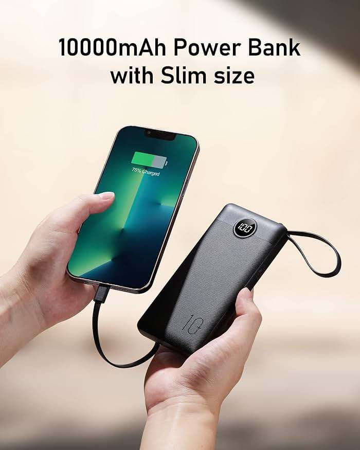 VEEKTOMX 10000mAh Portable Charger with 4 Built-in Cables | Slim Power Bank, USB-C Battery Pack with iPhone & Micro USB, TSA Approved Travel Charger for iPhone, Samsung, Android, Black - Image 7