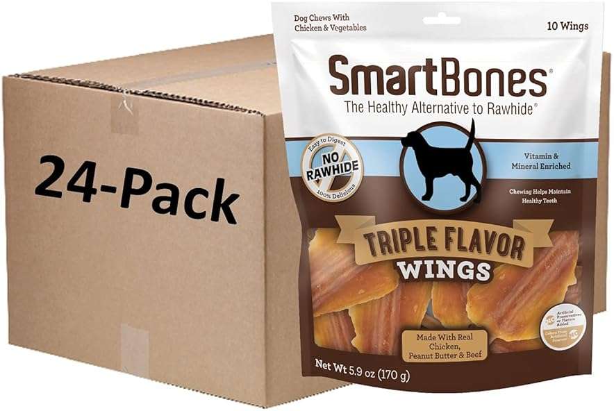 SmartBones No Artificial Colors or Preservatives Rib and Wing Chews, Treat Your Dog to a Fun Shapped Triple Flavor Chew - Image 1