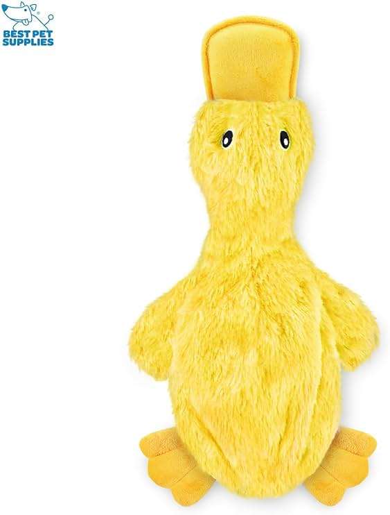 Best Pet Supplies Interactive Squeaky Dog Chew Toy, Ideal Dog Toys for Chewers, Small, Medium & Large Dogs, and Fetch Lovers - Crinkle Duck (Yellow), Large - Image 2